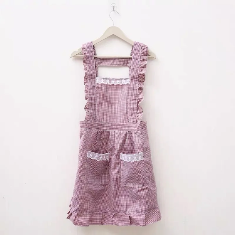 2020NEW Cute Korea Style Waterproof Grease Proofing Apron Uniform For Girl Women Lolita Style In Kitchen Nanny Clothes Pink