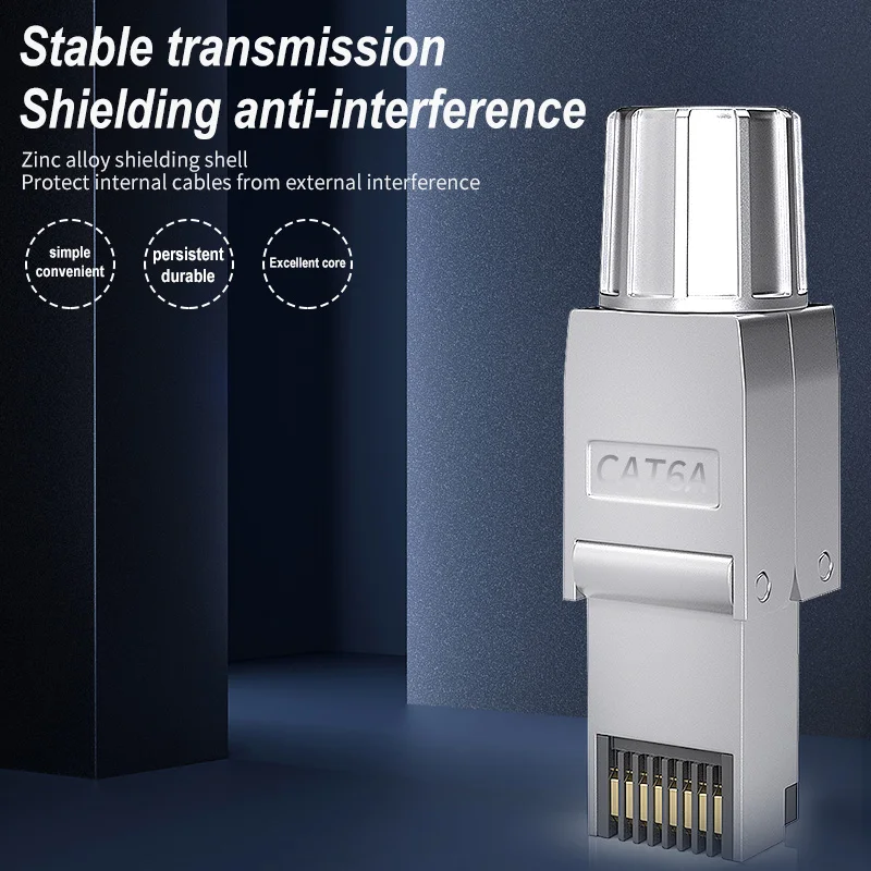 Tool-Free Shielded Crystal Head Ftp RJ45 Cat 6A Termination Plug  Connector Cat6A Connectors Modular 22-24AWG 2pcs