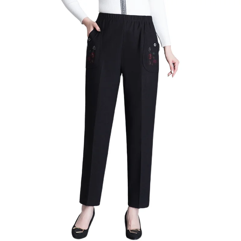 Pantalones de cintura elástica para mujer, pantalón holgado informal, talla grande, cálido, primavera y otoño