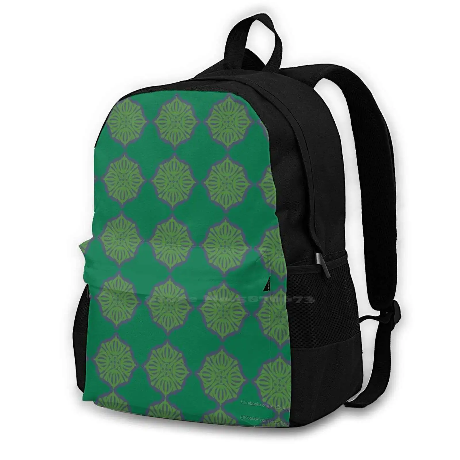 Lily Pad Runes Pattern Design Bag Student'S Backpack Lily Runes Arabian Nights Boho Chic Emerald Green Nature Patterns