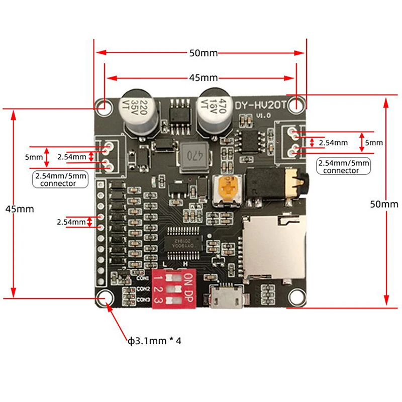 DY-HV20T DY-HV8F 12V/24V zasilacz 10W/20W moduł odtwarzania głosu wsparcie karta Micro SD MP3 odtwarzacz muzyczny dla Arduino