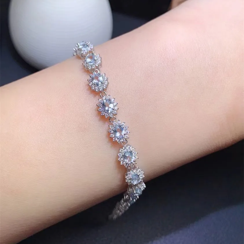 KJJEAXCMY fine jewelry 925 sterling silver inlaid natural Aquamarine Women's fresh fashion luxury gem bracelet support test