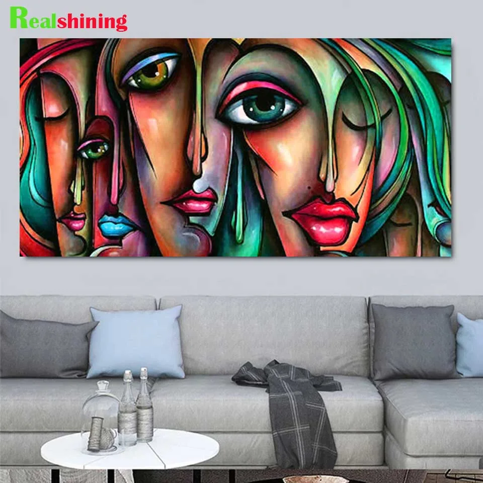 large full round drill Emeroidery diamond rhinestone painting cross stitch diamond mosaic woman face Colorful Abstract art N2247