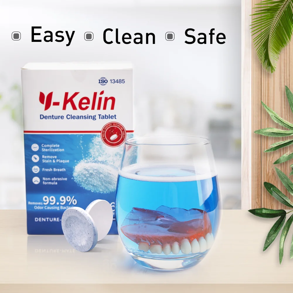 Y-kelin-Tableta limpiadora de dentaduras, limpiador de 96 pestañas, elimina la placa, antibacterias