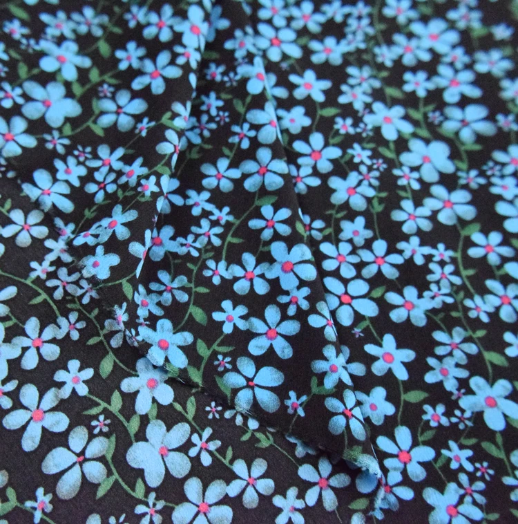 Blue Floral Imitation Velvet Chiffon Fabric High Quality Clothing 100% Polyester Summer Sewing Fabric for Dress Per Meter