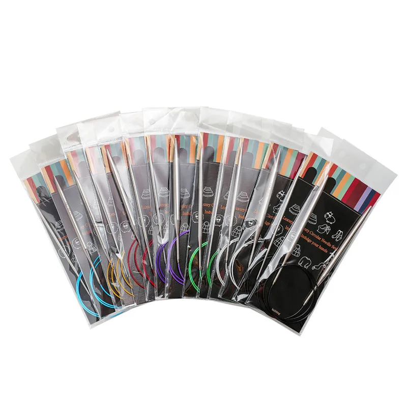 KOKNIT Stainless Steel Knitting Needles 14pcs 40-120CM 2.25-10.0mm Circular Double Point Knitting Needles Hooks DIY Weave Tools