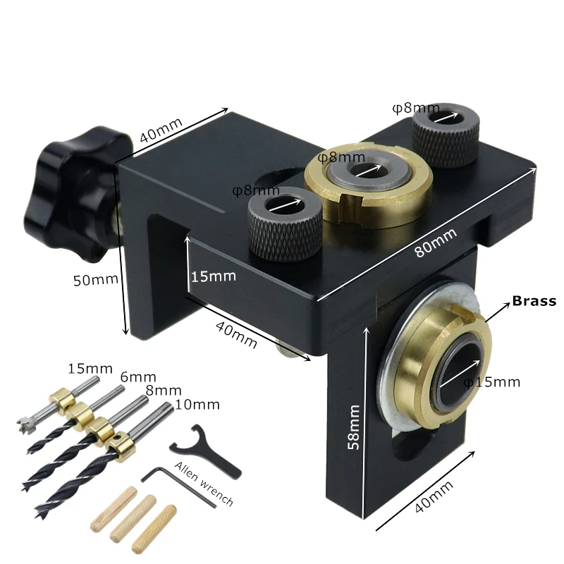 3 in 1Doweling Jig Pocket Hole Jig Kit Wood Vertical Drilling Detachable Locator For Furniture Connecting Hole Puncher Carpentry