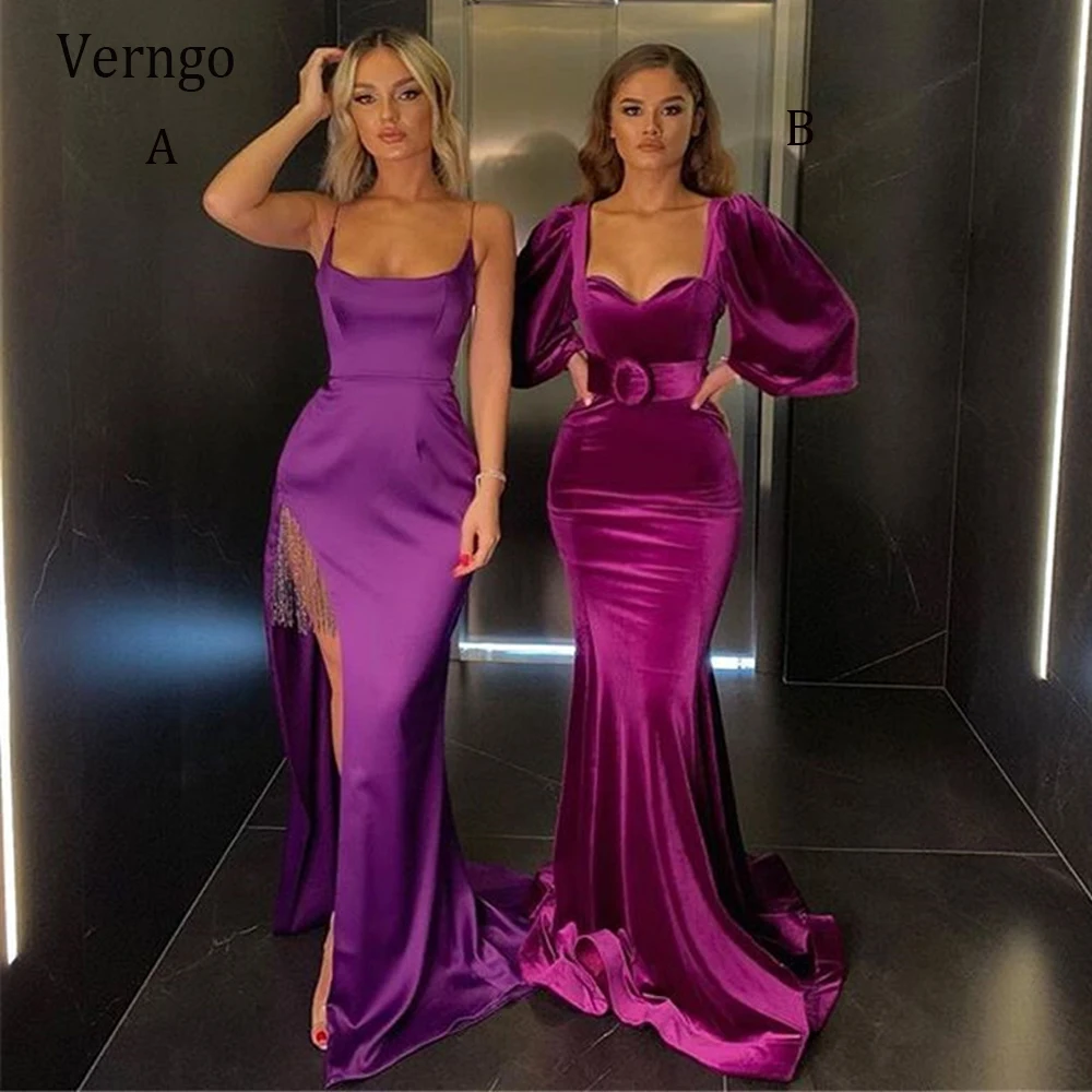 Verngo ใหม่ Elegant พัฟแขน Velour Evening Dresses ความยาว Sweetheart Lady ชุดราตรียาว2021อย่างเป็นทางการ