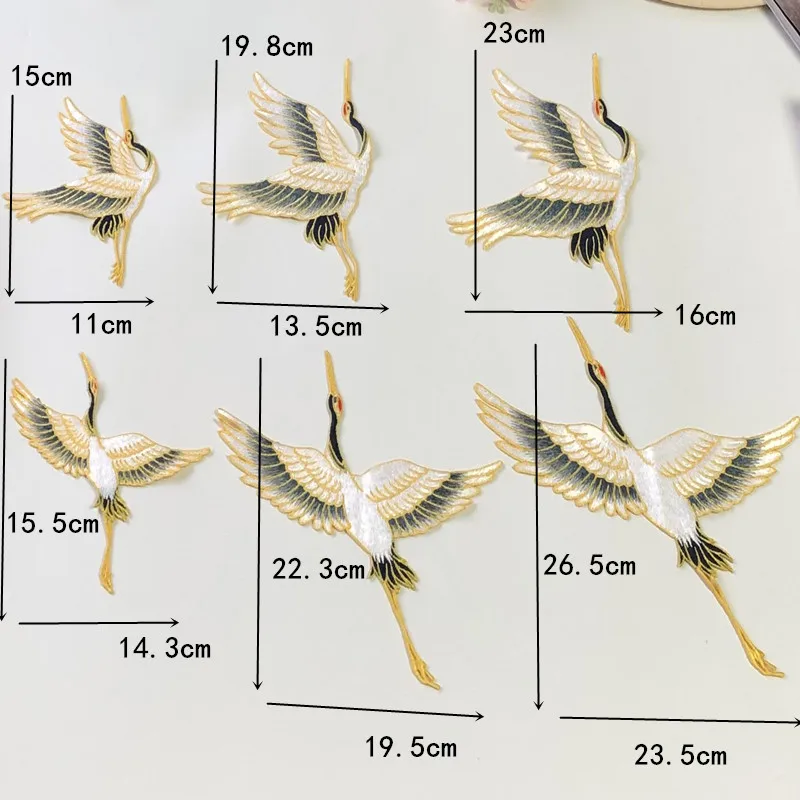 Chinese Style Blue Red-Crowned Crane Birds Patches For Clothing Embroidery Applique Sew on Decor DIY Embroidered Sticker Clothes