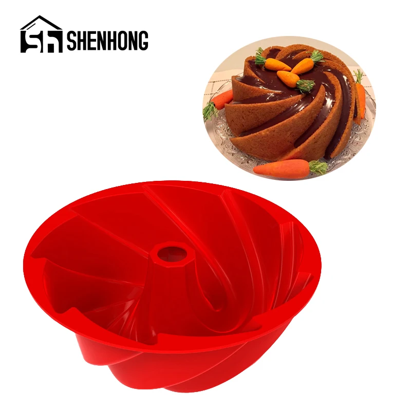 SHENHONG 9 Inch Savarin Chiffon Cake Molds Kitchen Dessert Baking Tools Wave Pattern Chimney Silicone Mould Pastry Bakeware