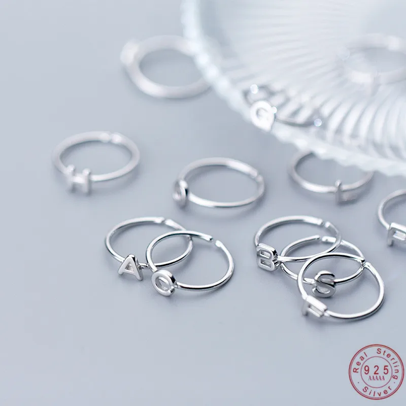 WANTME Genuine 100% 925 Sterling Silver Unisex A-Z 26 Letters Initial Name Rings for Women Men Creative Finger Rings Jewelry