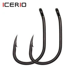 ICERIO 100pcs Matte Black High Carbon Steel Beak Point Bent Eye Carp Fishing Hooks Barbed Rig Hook