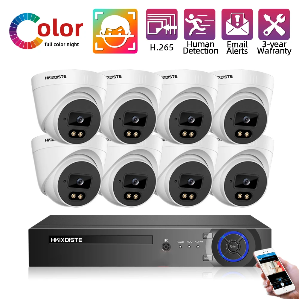 

4K Ultra HD 4CH 8CH AHD DVR Security Camera System Color Night Dome Camera Day Night Vision Home Indoor CCTV Surveillance Kit