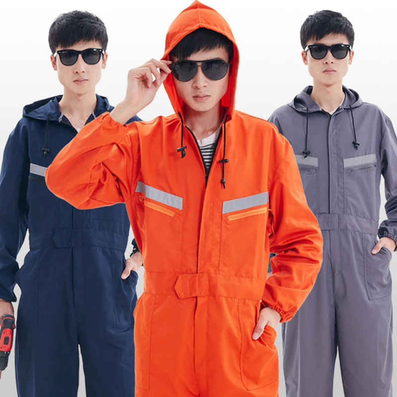 Woman Men Work Overalls Working Uniforms Spring Autumn Reflective Hooded Coverall Welding Car Workshop Mechanic Plussize Clothes