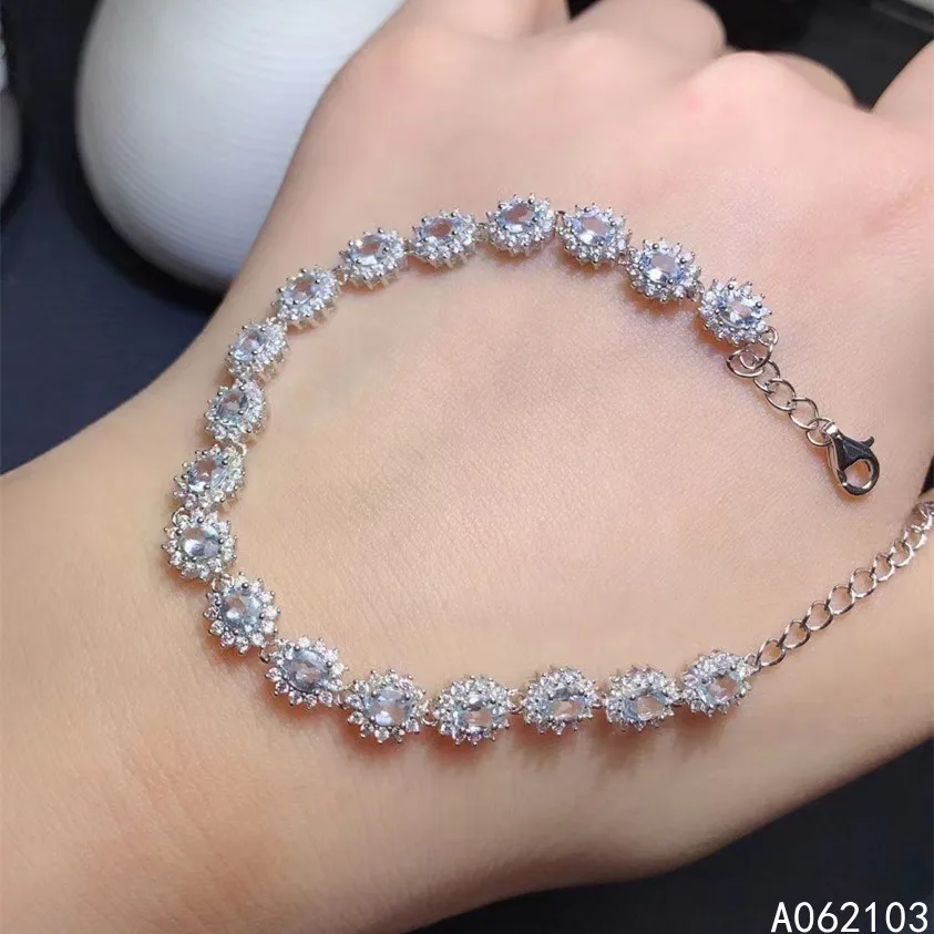 KJJEAXCMY fine jewelry 925 sterling silver inlaid natural Aquamarine Women's fresh fashion luxury gem bracelet support test