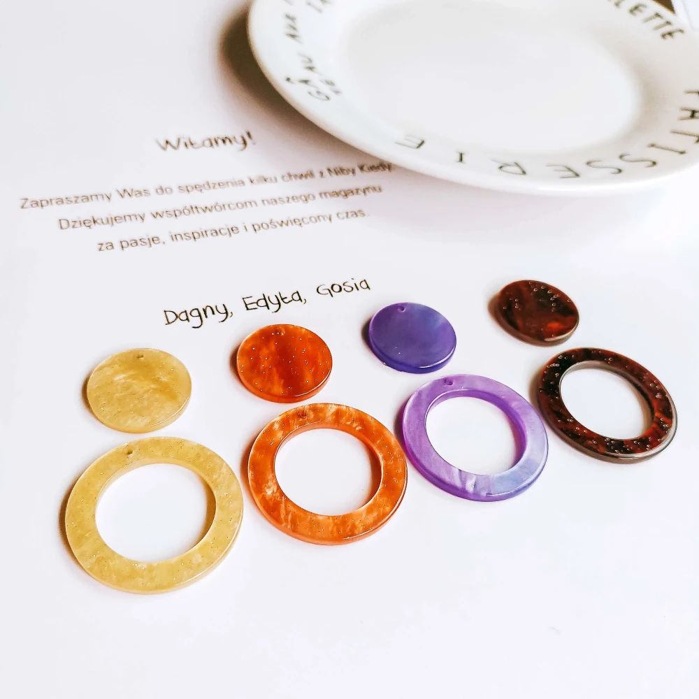 Eardrop Round Circle Acetic Acid Earring Accessories Pendant Necklace Charms Diy Handmade Material 8pcs