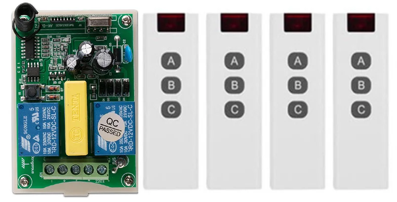 AC 220V 2CH 433MHz rf Remote Control Switch Wireless Relay Receiver Controller for Garage\ Door\ tubular motor/projection screen