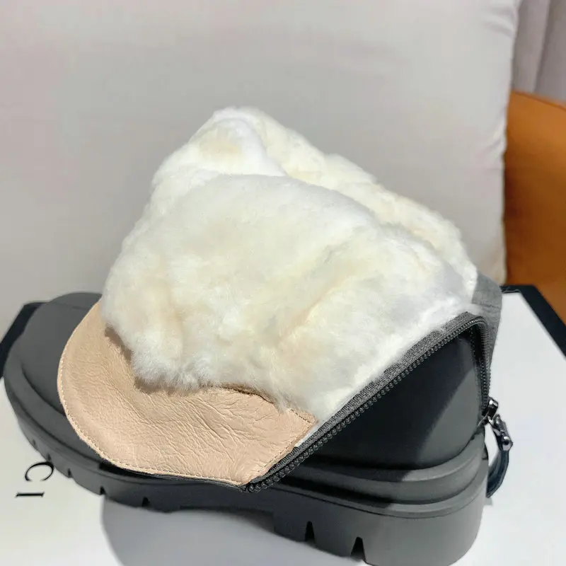 Winter Women Snow Boots Warm Wool Fur Genuine Leather Causal Boots Shoes Ankle Booties Platform Shoes