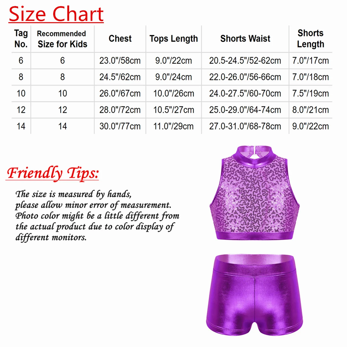 Girls Tap Hip Hop Jazz Dance costume Ballet Dancewear Shiny Sequins Sleeveless Cutout Back Crop Top with Metallic Bottoms Outfit