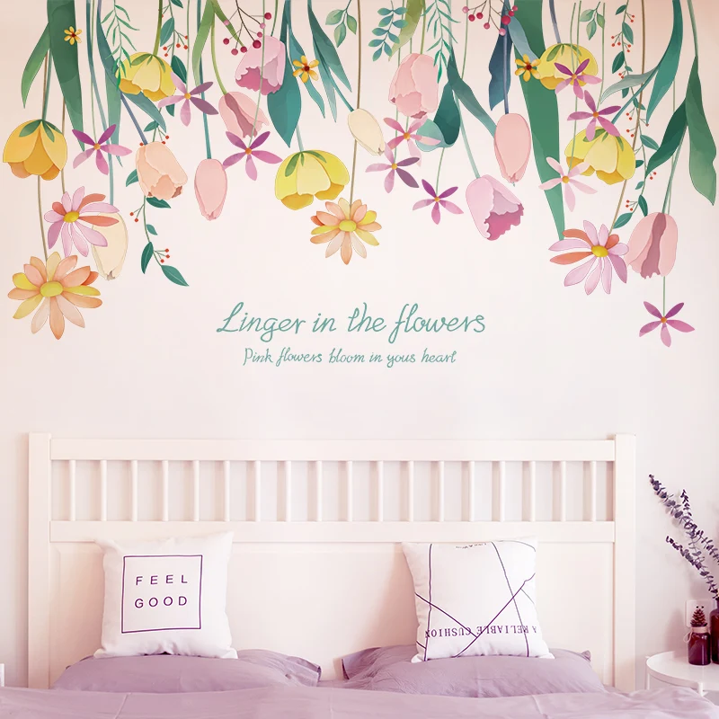 

[shijuekongjian] 3pcs Flowers Wall Stickers DIY Plants Wall Decals for Living Room Kids Bedroom Kitchen Home Wedding Decoration