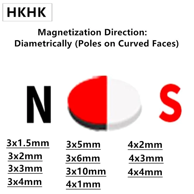 Sala magnetico Magnete di NdFeB 3x1.5 3x2 3x3 3x4 3x5 3x6 3x10 4x1 4x2 4x3 4x4 millimetri Diametrically Magnetizzato n45H