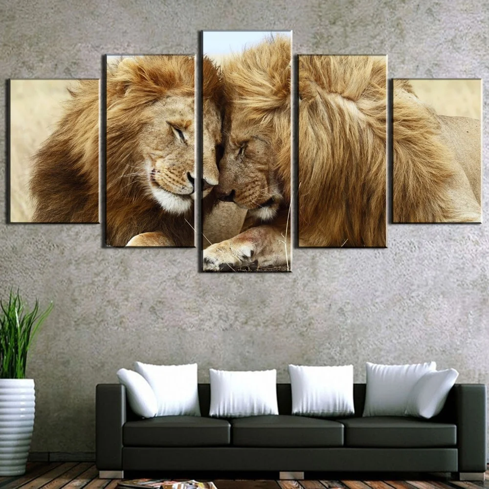 

HD Print Lions Poster, Animal Pictures, Wall Art, Modern Home Decorative Framed, Living Room Decoration Paintings, 5 PCs