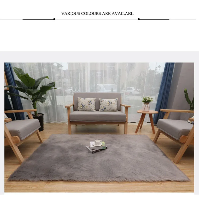 European artificial Wool Carpet For Living Room Coffee Table Plush Mats Bay Window Cushion White Bedroom Bedside Fluffy Rug Gray