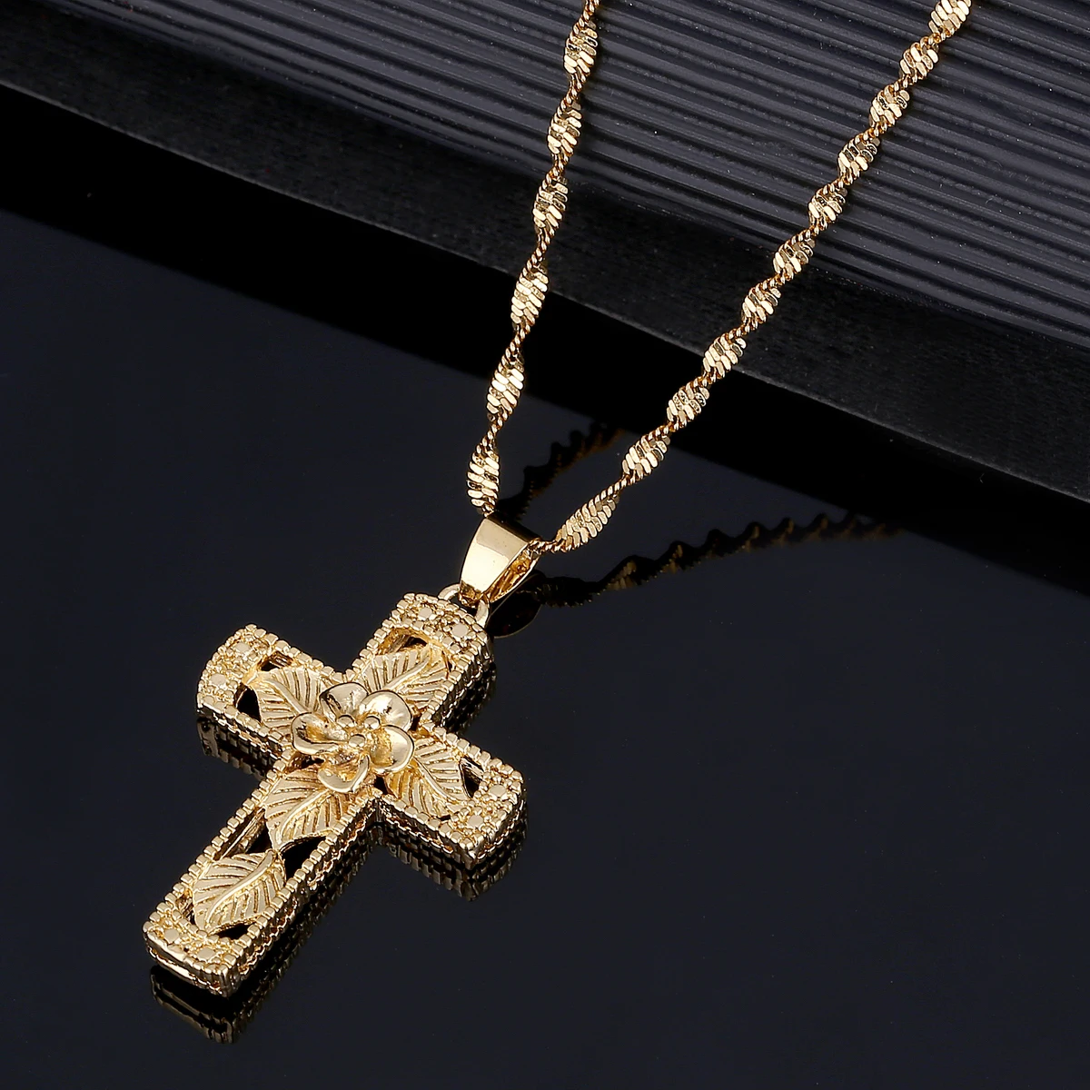 Eternal Flower Leaf Cross Pendant