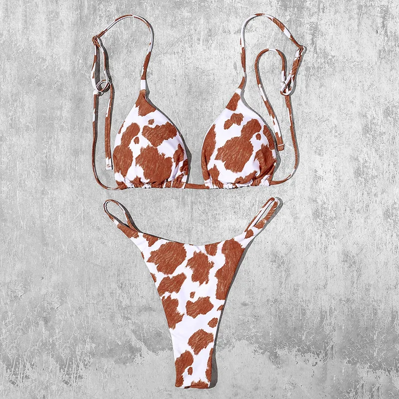 

JyoJyo Sexy micro bikini 2021 Cow print swimsuit women Push up swimwear female bathing suit 2 piece swim suit bathers bikini set