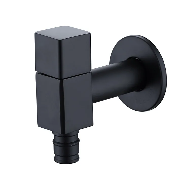 Full Copper G1/2 Thread Matte Black / Chrome Finished Brass Wall Mount Single Handle Cold Water Tap for Washing Machine Balcony