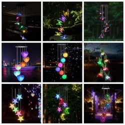 Carillon solaire à LED, boule de cristal, colibri, carillon à vent, lumière de couleur changeante, imperméable, lampe solaire suspendue pour la maison, le jardin