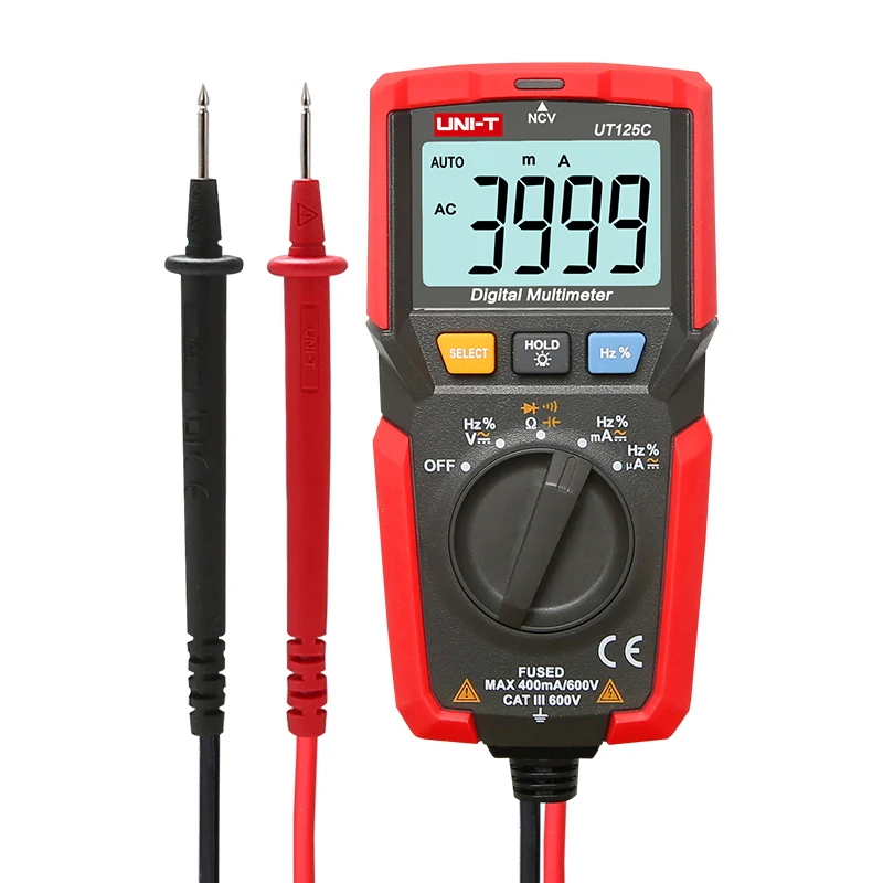UNI-T UT125C جيب صغير رقمي متعدد جهاز قياس درجة الحرارة المقاوم مكثف تردد ديود NCV اختبار عرض الجهد المنخفض