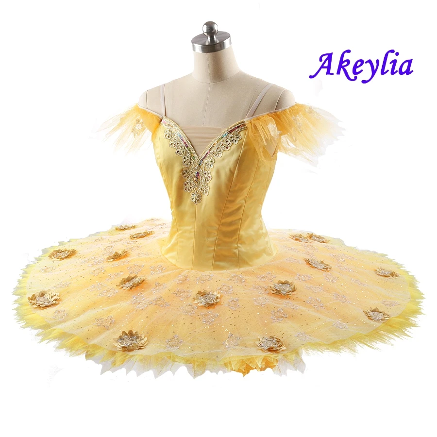 Yellow gold Classical pancake Tutu YAGP Professional Ballet Platter Tutu Flower Fairy ballet custom for Sugar Plum Fairy JN0227