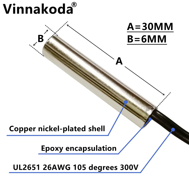 100PCS  NTC Thermistor Temperature Sensor B3435-10K 1% Waterproof Probe Air Conditioning Probe 6*30MM Probe 1.5M