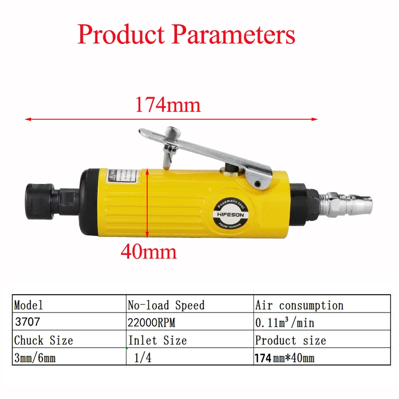 HIFESON 1/4 Zoll pneumatischer Stabschleifer, Luft-Stabschleifer, Schleifmühle, Gravurwerkzeug, Poliermaschine für pneumatische Werkzeuge – Detail 11