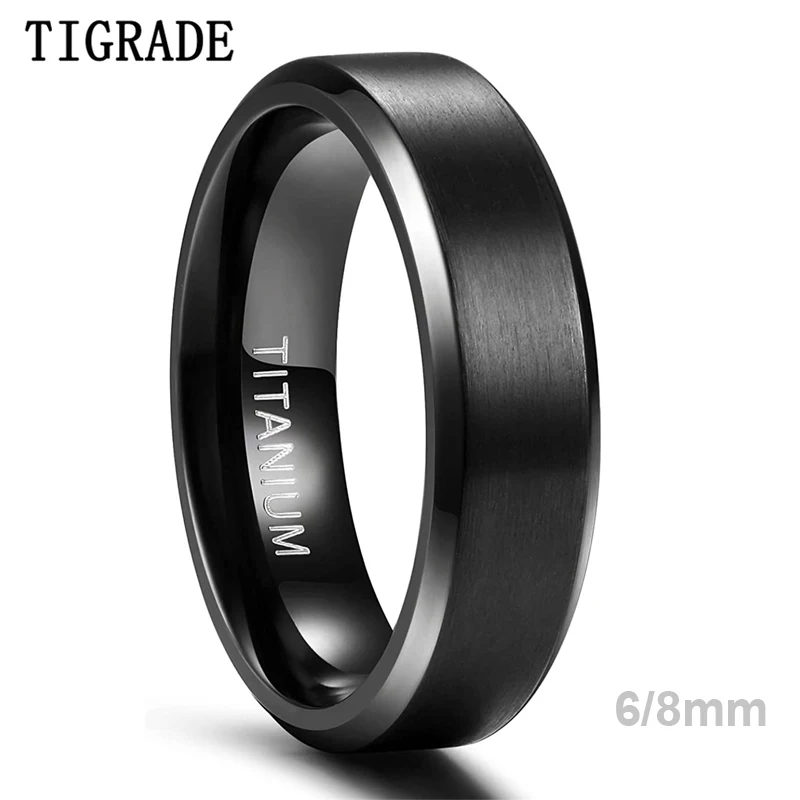 TIGRADE 6mm 8mm pierścionek z tytanu mężczyźni kobiety czarny matowy ślubny obrączka zaręczynowa szczotkowane unisex pierścionki dla par Comfort Fit