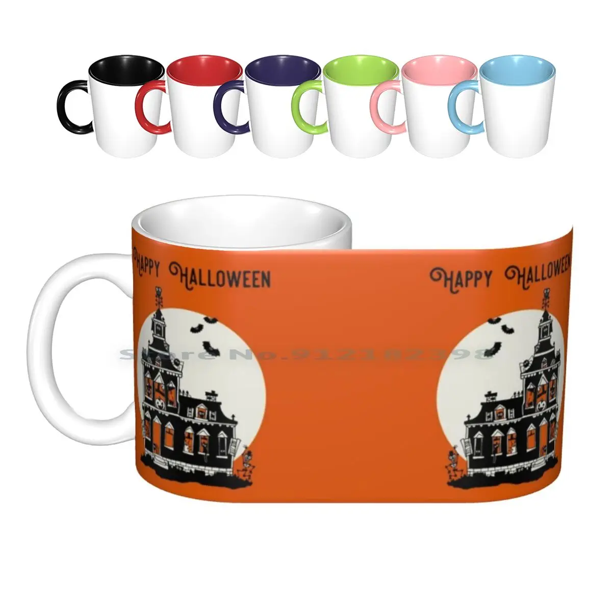 Vintage Style Haunted House-Happy Halloween Ceramic Mugs Coffee Cups Milk Tea Mug Haunted Mansion House Vintage Happy Halloween