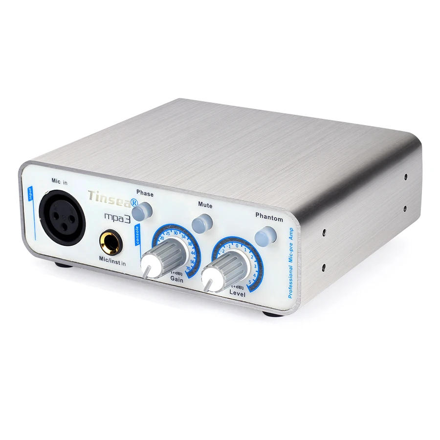 Tinsea mpa3 전문 오디오 인터페이스 마이크 앰프 사운드 카드 잔향 가라오케 48V 팬텀 전원 공급 장치