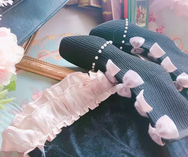 Botas elegantes con lazo para mujer, zapatos femeninos, con tacón puntiagudo y lazo, de princesa Kawaii, zapatos cortos de plataforma cos Lolita loli