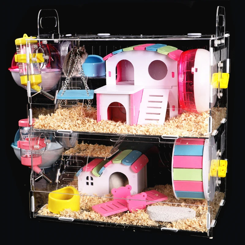 

Large Size Hamster House Acrylic Small Pet Cage Transparent Oversized Villa Guinea Pig Basic Cage Toy Supplies Package Nest