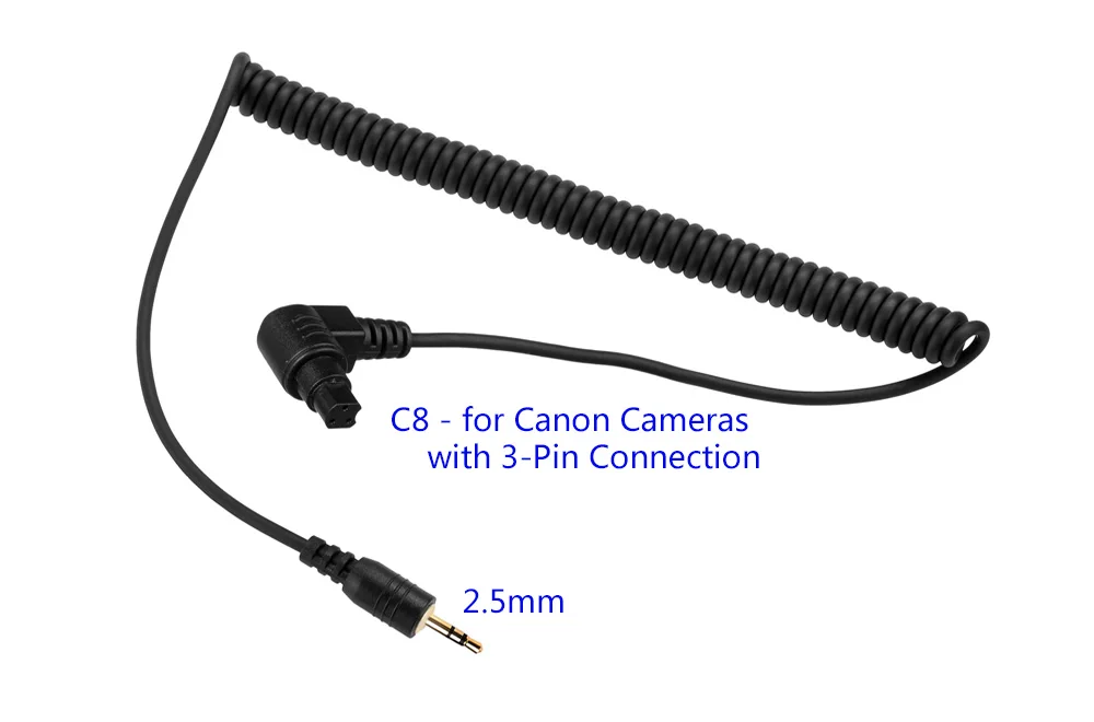 2.5mm Camera Remote Shutter Release Connecting Cord Cable C8 for Canon 3-Pin Cameras R5,1D 5D Series, 6D, 6DII, 7DII, 50D, 40D