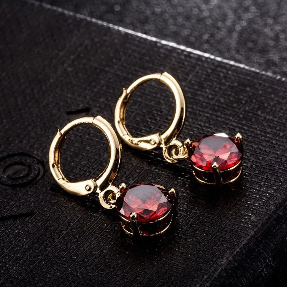 Wholesale Jewelry --  5 Colors Roung Zircon Drop Earrings For Women Gold color 18 K AAA+ CZ Europe Fashion Style