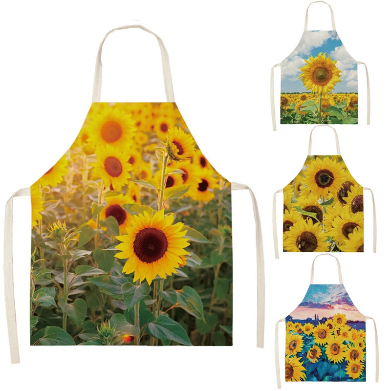 

1 Pcs Sunflower Pattern Cleaning Aprons Home Cooking Waist Bib Cotton Linen Creative Pinafore Cleaning Tools 66x47cm