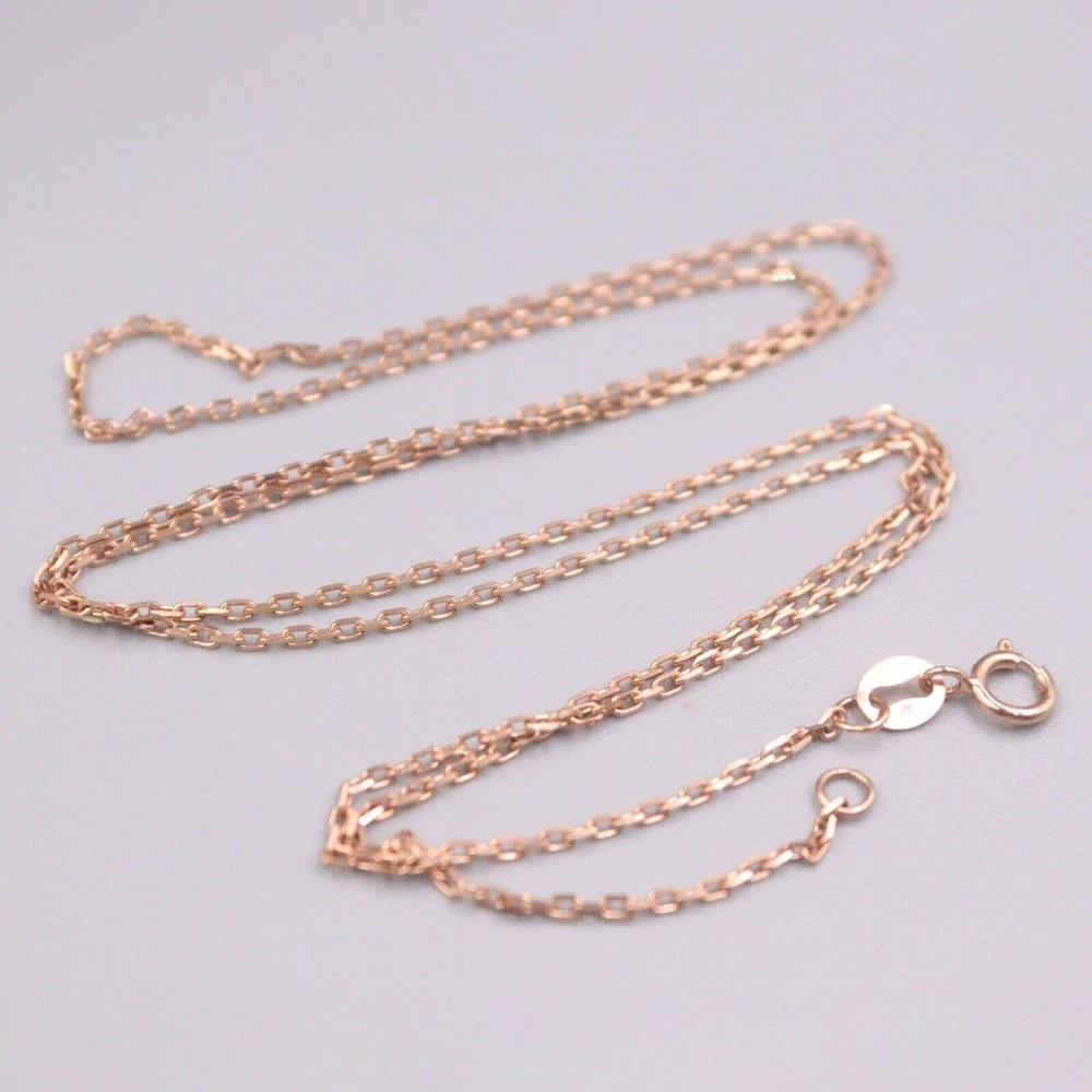 

AU750 Pure 18K Solid Rose Gold Necklace Width 1mm / 1.2mm /1.3mm Square O Link Chain Necklace For Women Gift 40-50cm