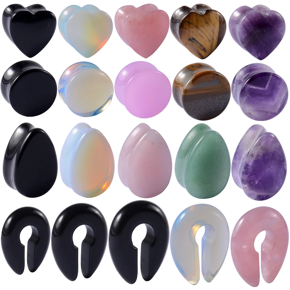 Pair Stone Ear Gauges Dew Drop Ear Plugs Double Flare Saddle Stretching Gauges Expander keyhole Ear Stretcher Body Jewelry