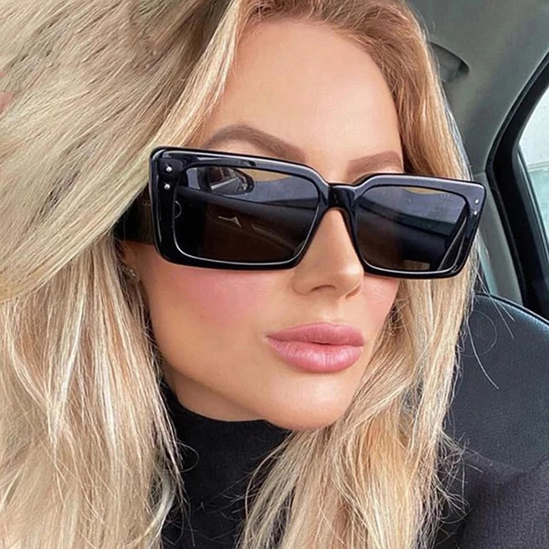 

MIZHO Fashion Rectangle Sunglasses Women Vintage Black Trendy Luxury Brand Designer Ladies Sunglass Oversized Tinted Eyewear