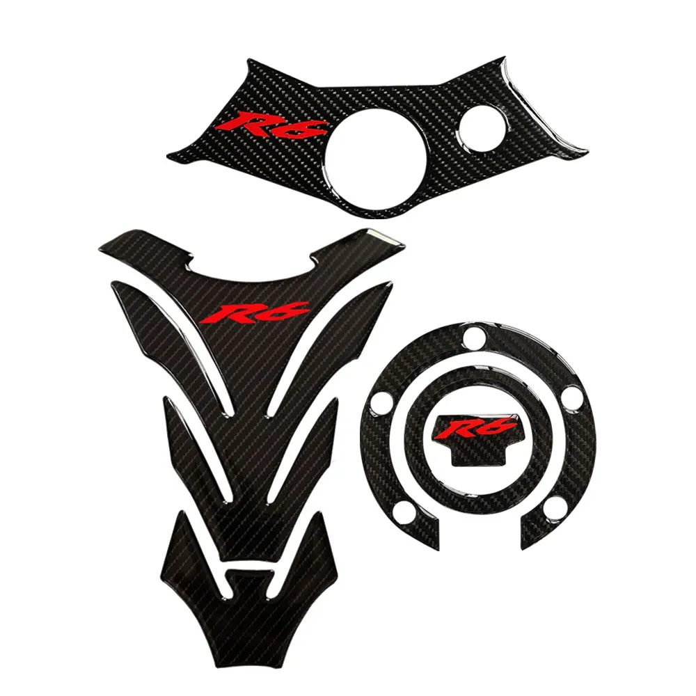 For Yamaha R6 YZFR6 YZF600 2003 2004 2005 Tank Pad Gas Cap Cover Triple Clamp Protector Sticker Carbon Fiber Motorcycle Decal