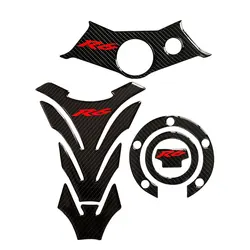 Para Yamaha R6 YZFR6 YZF600 2003 2004 2005 almohadilla de tanque cubierta de tapa de Gas pegatina protectora de Triple abrazadera calcomanía de fibra de carbono para motocicleta