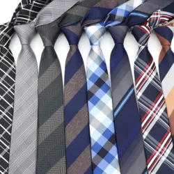 6cm Casual Ties For Men Skinny Tie Fashion Polyester Plaid Strip Necktie Business Slim Shirt Accessories Gift Cravate NO.31-61