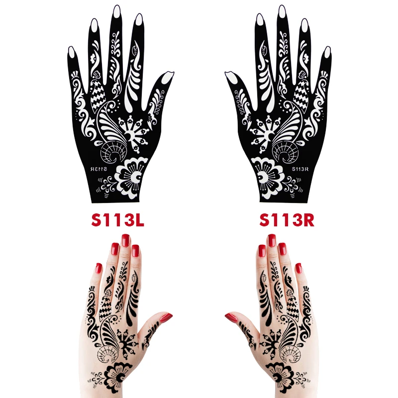 10PCS Self-Adhesive Reusable Henna Tattoo Stencils,Mehndi Indian Temporary Hand Tattoos For Body Art Painting 5 Pairs